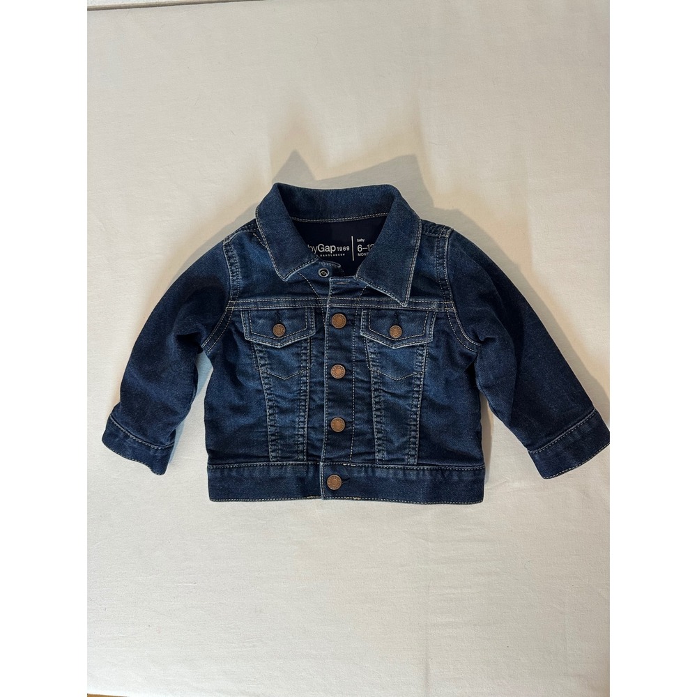 Baby Gap 1969 Dark Wash Denim Trucker Jacket Jersey Lined Kids 6-12 Months